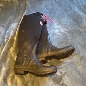 Hunter Black Rain Boots with Red Laces